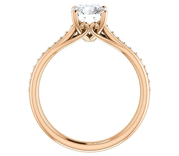 1.00ct (6.5mm) Round  14K Rose Gold Engagement Ring With Gem Accents