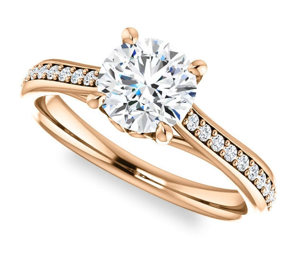 1.00ct (6.5mm) Round  14K Rose Gold Engagement Ring With Gem Accents