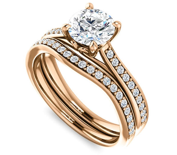 1.00ct (6.5mm) Round  14K Rose Gold Engagement Ring With Gem Accents