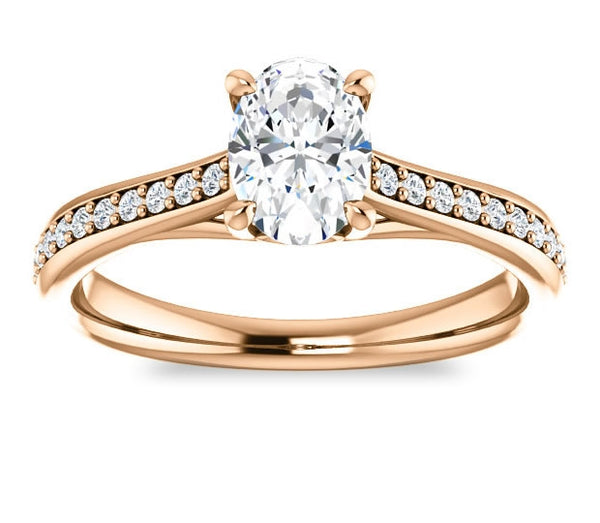 0.90ct (7.0x5.0mm) Oval  14K Rose Gold Engagement Ring With Gem Accents