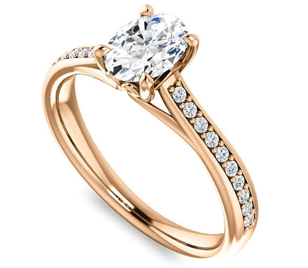 0.90ct (7.0x5.0mm) Oval  14K Rose Gold Engagement Ring With Gem Accents