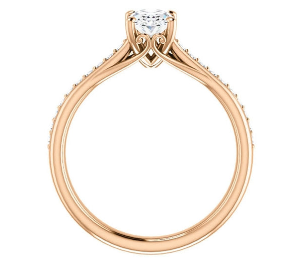 0.90ct (7.0x5.0mm) Oval  14K Rose Gold Engagement Ring With Gem Accents