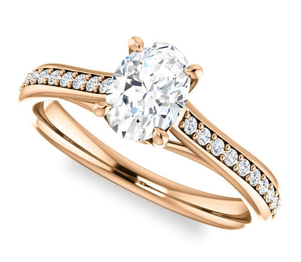 0.90ct (7.0x5.0mm) Oval  14K Rose Gold Engagement Ring With Gem Accents