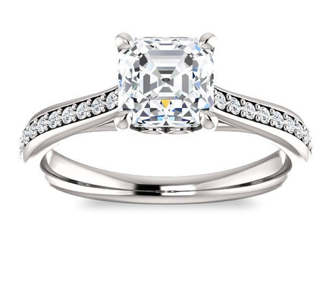 1.30ct (6.5mm) Asscher  14K White Gold Engagement Ring With Gem Accents