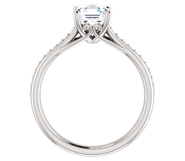 1.30ct (6.5mm) Asscher  14K White Gold Engagement Ring With Gem Accents