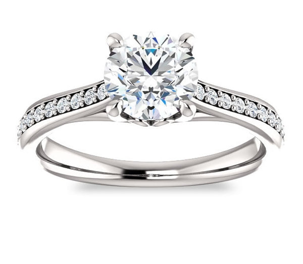 1.00ct (6.5mm) Round  14K White Gold Engagement Ring With Gem Accents