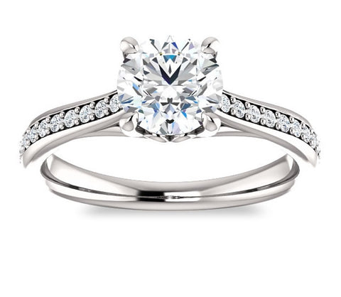 1.00ct (6.5mm) Round  14K White Gold Engagement Ring With Gem Accents