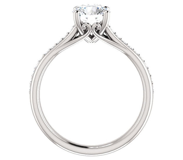 1.00ct (6.5mm) Round  14K White Gold Engagement Ring With Gem Accents