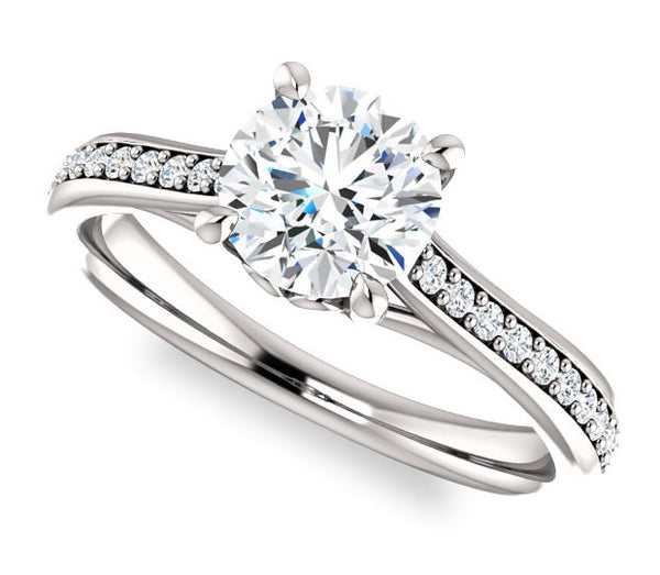 1.00ct (6.5mm) Round  14K White Gold Engagement Ring With Gem Accents