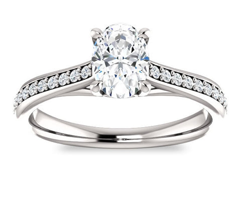 0.90ct (7.0x5.0mm) Oval  14K White Gold Engagement Ring With Gem Accents