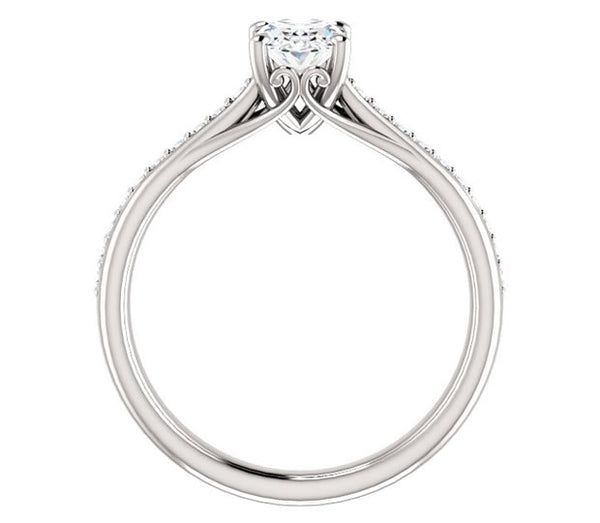 0.90ct (7.0x5.0mm) Oval  14K White Gold Engagement Ring With Gem Accents