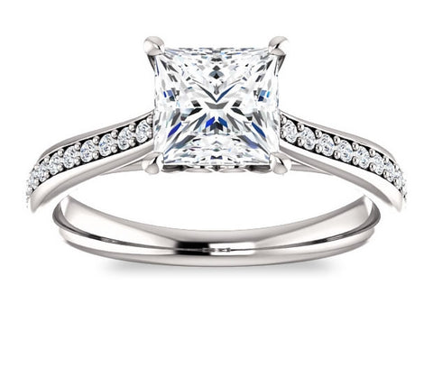 1.30ct (6.0mm) Princess  14K White Gold Engagement Ring With Gem Accents