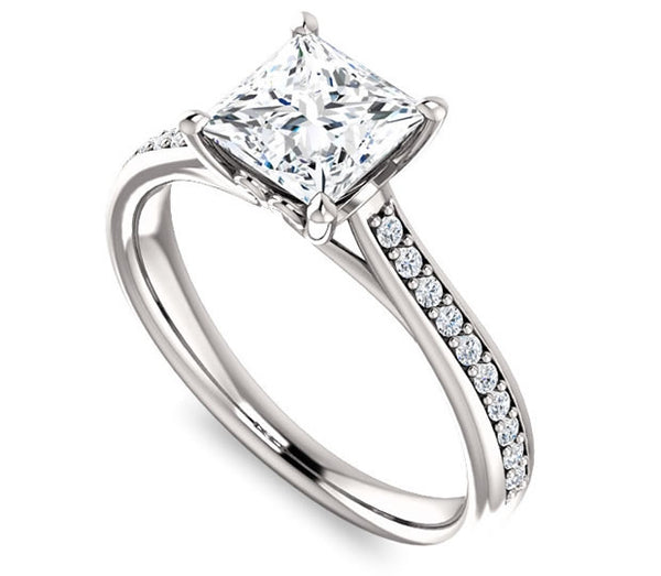 1.30ct (6.0mm) Princess  14K White Gold Engagement Ring With Gem Accents