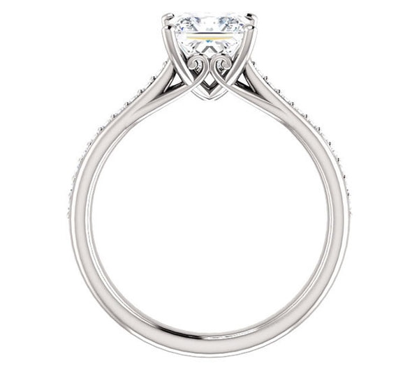 1.30ct (6.0mm) Princess  14K White Gold Engagement Ring With Gem Accents