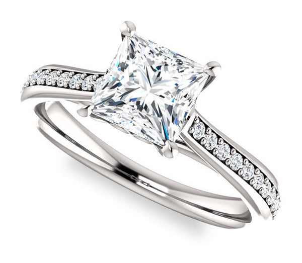 1.30ct (6.0mm) Princess  14K White Gold Engagement Ring With Gem Accents