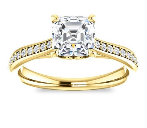 1.30ct (6.5mm) Asscher  14K Yellow Gold Engagement Ring With Gem Accents