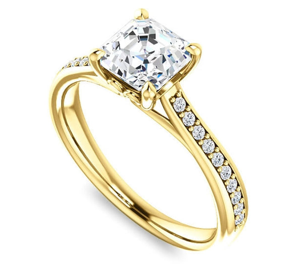 1.30ct (6.5mm) Asscher  14K Yellow Gold Engagement Ring With Gem Accents