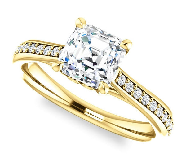 1.30ct (6.5mm) Asscher  14K Yellow Gold Engagement Ring With Gem Accents