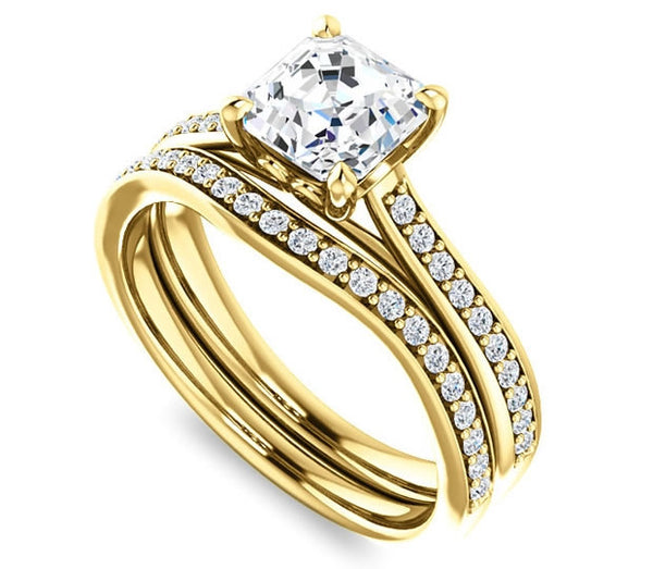 1.30ct (6.5mm) Asscher  14K Yellow Gold Engagement Ring With Gem Accents