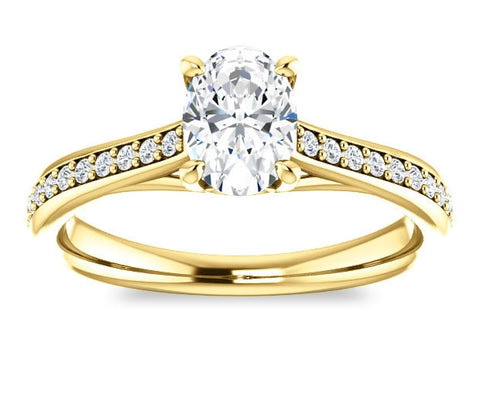 0.90ct (7.0x5.0mm) Oval  14K Yellow Gold Engagement Ring With Gem Accents