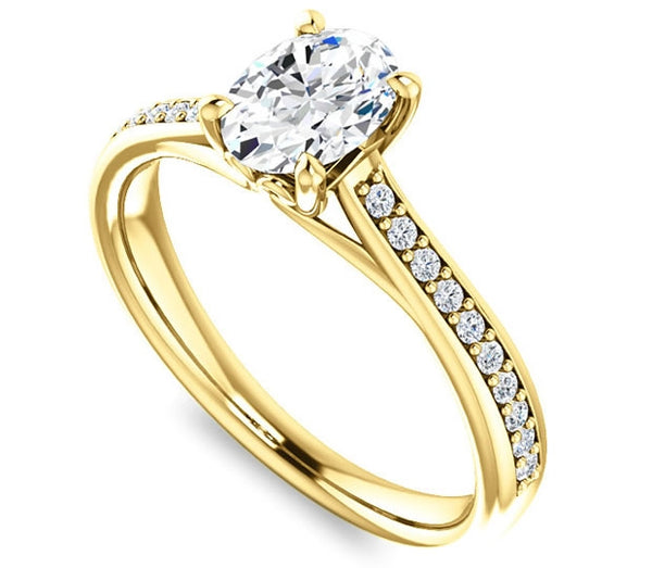 0.90ct (7.0x5.0mm) Oval  14K Yellow Gold Engagement Ring With Gem Accents