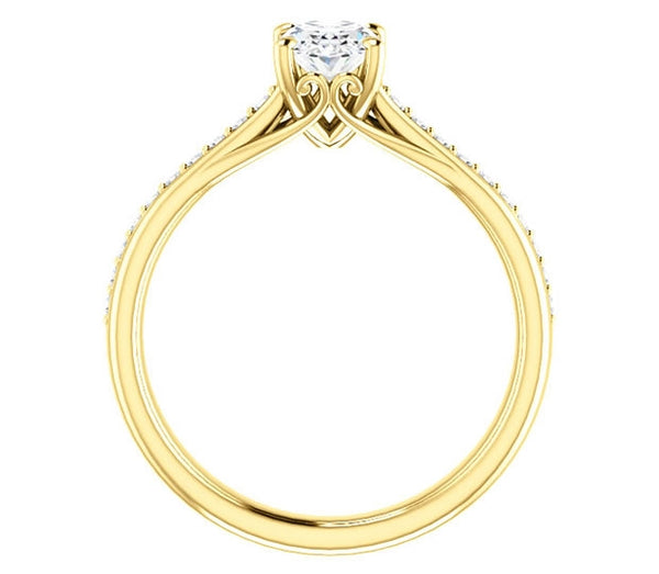 0.90ct (7.0x5.0mm) Oval  14K Yellow Gold Engagement Ring With Gem Accents