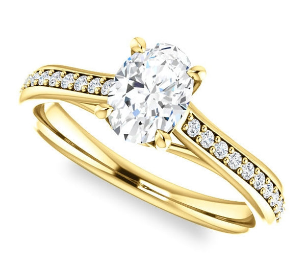 0.90ct (7.0x5.0mm) Oval  14K Yellow Gold Engagement Ring With Gem Accents