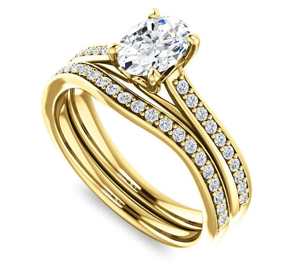 0.90ct (7.0x5.0mm) Oval  14K Yellow Gold Engagement Ring With Gem Accents