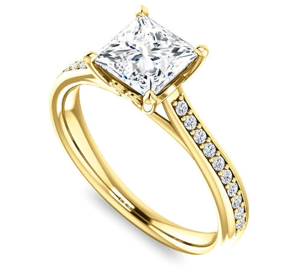 1.30ct (6.0mm) Princess  14K Yellow Gold Engagement Ring With Gem Accents