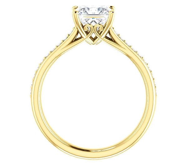 1.30ct (6.0mm) Princess  14K Yellow Gold Engagement Ring With Gem Accents