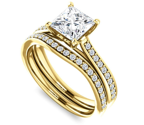 1.30ct (6.0mm) Princess  14K Yellow Gold Engagement Ring With Gem Accents