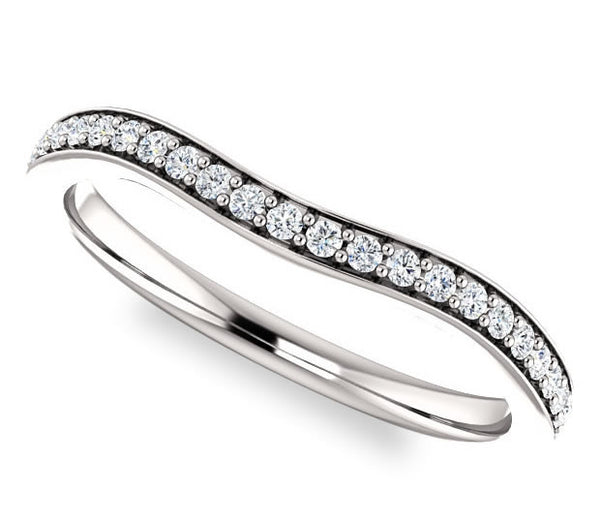 14K White Gold Contour Wedding Band with Side Accents