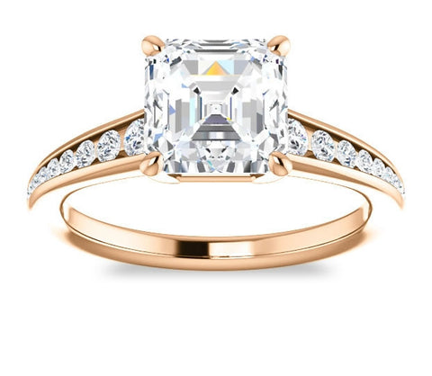 1.30ct (6.5mm) Asscher  14K Rose Gold Engagement Ring