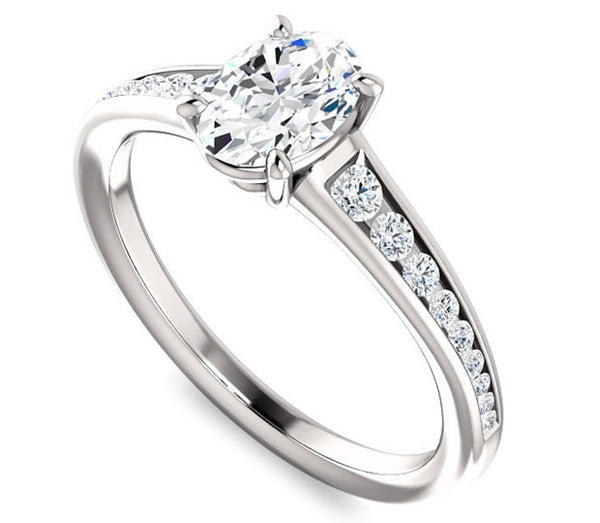 0.90ct (7.0x5.0mm) Oval  14K White Gold Engagement Ring