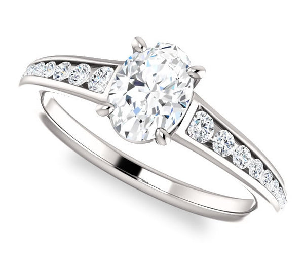 0.90ct (7.0x5.0mm) Oval  14K White Gold Engagement Ring