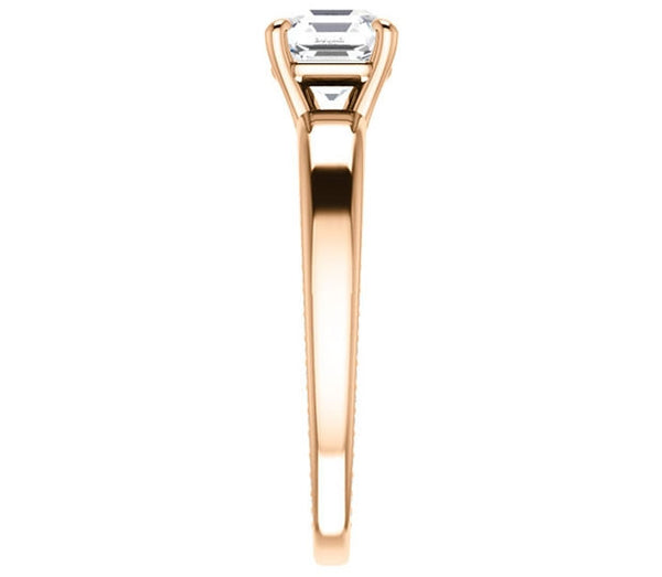 1.30ct (6.5mm) Asscher  14K Rose Gold Engagement Ring with Common Prong Side Mounted Gem Accents