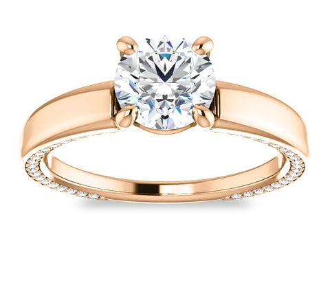 1.00ct (6.5mm) Round  14K Rose Gold Engagement Ring with Common Prong Side Mounted Gem Accents