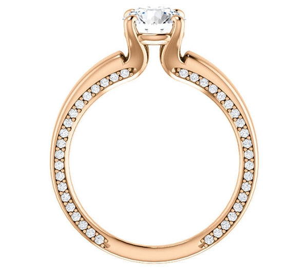 1.00ct (6.5mm) Round  14K Rose Gold Engagement Ring with Common Prong Side Mounted Gem Accents