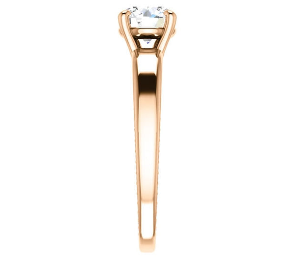 1.00ct (6.5mm) Round  14K Rose Gold Engagement Ring with Common Prong Side Mounted Gem Accents