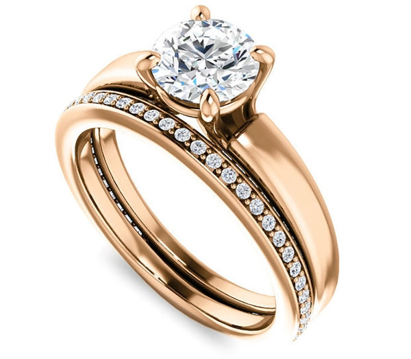 1.00ct (6.5mm) Round  14K Rose Gold Engagement Ring with Common Prong Side Mounted Gem Accents