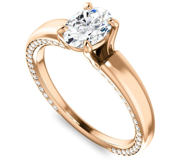 0.90ct (7.0x5.0mm) Oval  14K Rose Gold Engagement Ring with Common Prong Side Mounted Gem Accents