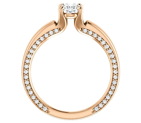 0.90ct (7.0x5.0mm) Oval  14K Rose Gold Engagement Ring with Common Prong Side Mounted Gem Accents