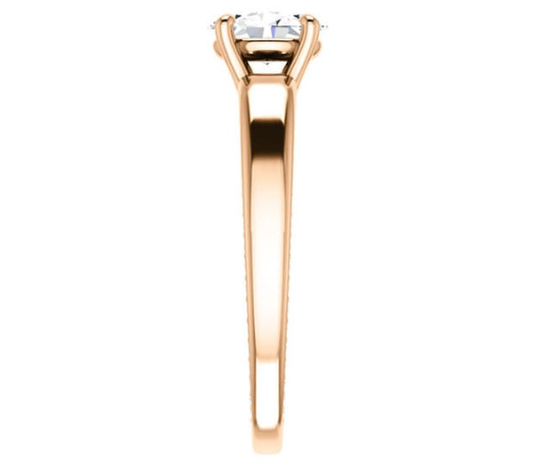 0.90ct (7.0x5.0mm) Oval  14K Rose Gold Engagement Ring with Common Prong Side Mounted Gem Accents