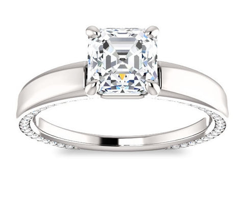 1.30ct (6.5mm) Asscher  14K White Gold Engagement Ring with Common Prong Side Mounted Gem Accents