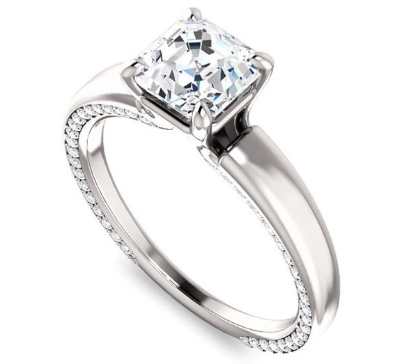 1.30ct (6.5mm) Asscher  14K White Gold Engagement Ring with Common Prong Side Mounted Gem Accents