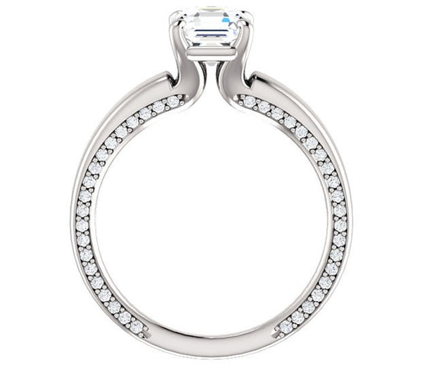 1.30ct (6.5mm) Asscher  14K White Gold Engagement Ring with Common Prong Side Mounted Gem Accents