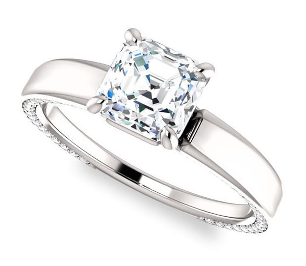 1.30ct (6.5mm) Asscher  14K White Gold Engagement Ring with Common Prong Side Mounted Gem Accents