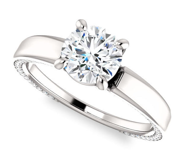 1.00ct (6.5mm) Round  14K White Gold Engagement Ring with Common Prong Side Mounted Gem Accents