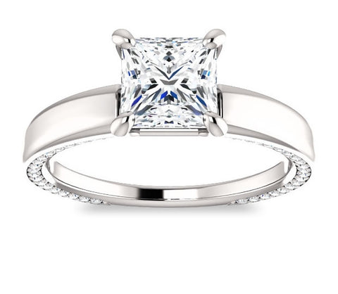 1.30ct (6.0mm) Princess  14K White Gold Engagement Ring with Common Prong Side Mounted Gem Accents