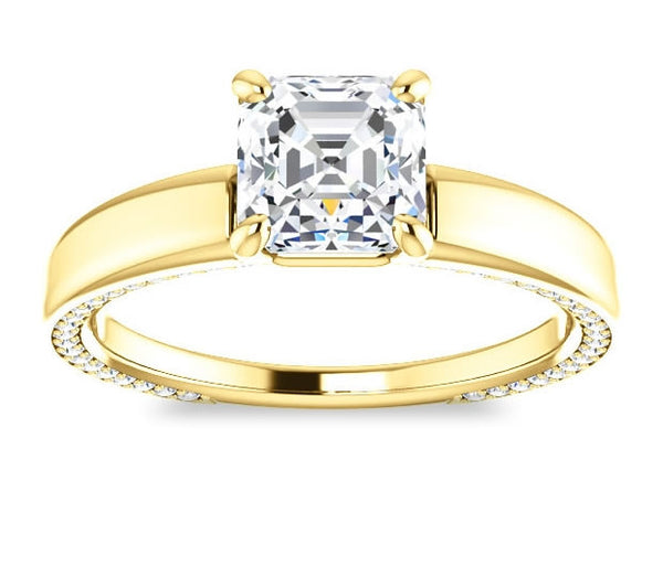 1.30ct (6.5mm) Asscher  14K Yellow Gold Engagement Ring with Common Prong Side Mounted Gem Accents